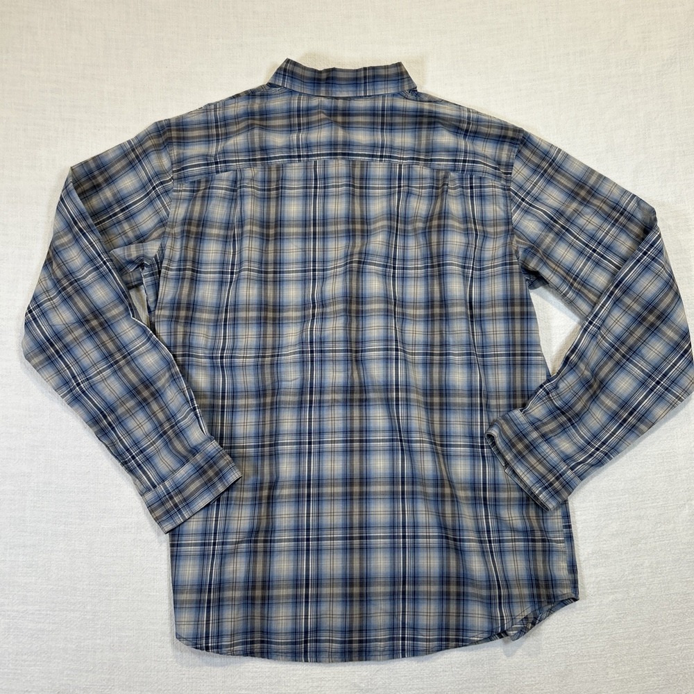 Columbia Shirt Mens Blue Plaid Button Long Sleeve L Zipper Pockets Regular Fit - Picture 7 of 8